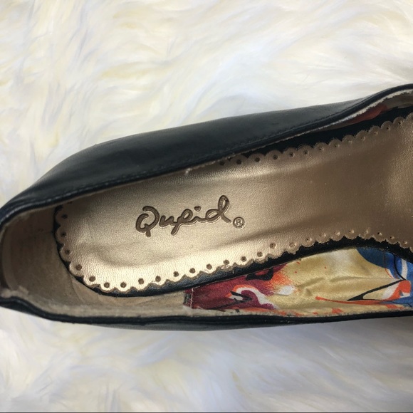 Qupid Suede Bow Peep Toe Wedge Heels Cute Black - Picture 3 of 6